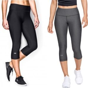 Under Armour Women's HeatGear Capris Bundle(1 Black and 1 Grey pair of leggings)